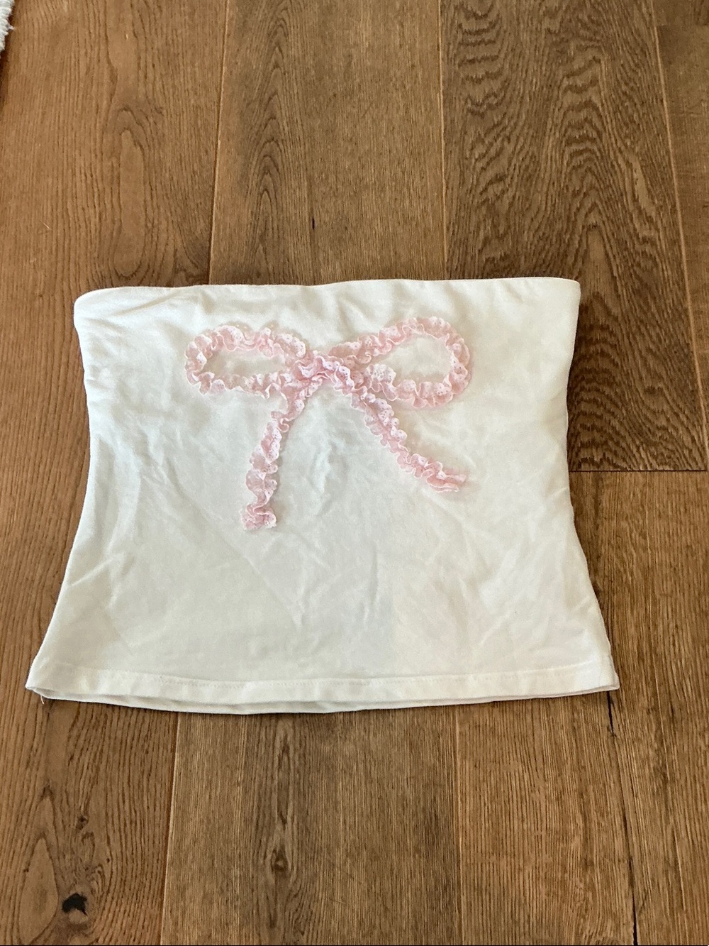 Edikted White Tube Crop Top with Pink Bow
